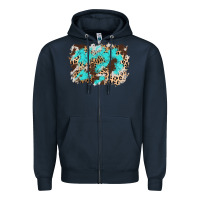Navy cowhide leopard turquoise background Zipper Hoodie - AdoDesignShop