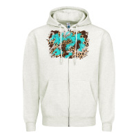 Oatmeal Heather cowhide leopard turquoise background Zipper Hoodie - AdoDesignShop