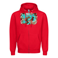Red cowhide leopard turquoise background Zipper Hoodie - AdoDesignShop
