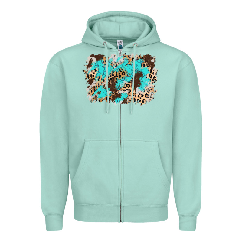 Cowhide Leopard Turquoise Background Zipper Hoodie by AdoDesignShop | Teevron
