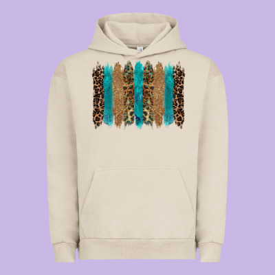 Glitter Turqoise Leopard Tooled Leather Background Urban Hoodie Designed By Ranaportraitstore