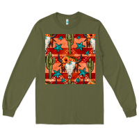 Army Green bull skull cactus seamless pattern Long Sleeve Tee - BundleAndBundleShop