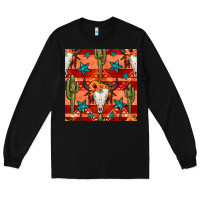 Black bull skull cactus seamless pattern Long Sleeve Tee - BundleAndBundleShop