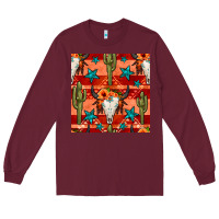 Burgundy bull skull cactus seamless pattern Long Sleeve Tee - BundleAndBundleShop