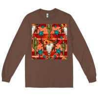Chestnut bull skull cactus seamless pattern Long Sleeve Tee - BundleAndBundleShop