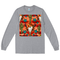 Heather Grey bull skull cactus seamless pattern Long Sleeve Tee - BundleAndBundleShop