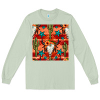 Matcha bull skull cactus seamless pattern Long Sleeve Tee - BundleAndBundleShop