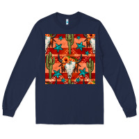 Navy bull skull cactus seamless pattern Long Sleeve Tee - BundleAndBundleShop