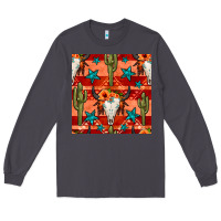 Smoke bull skull cactus seamless pattern Long Sleeve Tee - BundleAndBundleShop
