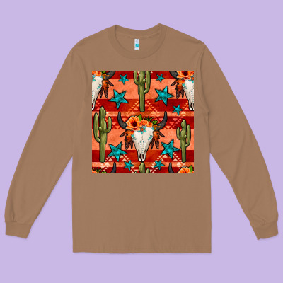 Bull Skull Cactus Seamless Pattern Long Sleeve Tee Designed By Bundleandbundleshop
