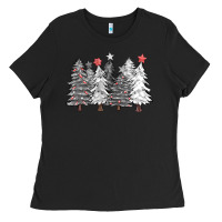 Black And White Christmas Trees With Lights Ladies Tee | Teevron