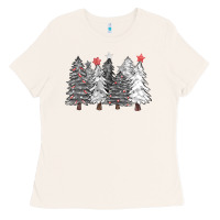 Bone black and white christmas trees with lights Ladies Tee - FaDigitalArtStudio