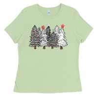 Matcha black and white christmas trees with lights Ladies Tee - FaDigitalArtStudio