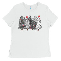 White black and white christmas trees with lights Ladies Tee - FaDigitalArtStudio