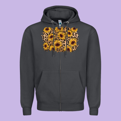 Sunflower Leopard Background Zipper Hoodie Designed By Adodesignshop