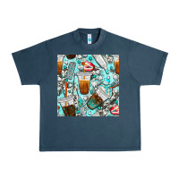 Midnight Navy dentist coffee cups toothpaste and teeth with cowhide seamless pattern Urban Heavy Tee - BundleAndBundleShop