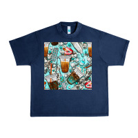 Navy dentist coffee cups toothpaste and teeth with cowhide seamless pattern Urban Heavy Tee - BundleAndBundleShop
