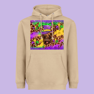 Highland Cow Mardi Gras Tumbler Heavyweight Hoodie Designed By Jahusdesignshop