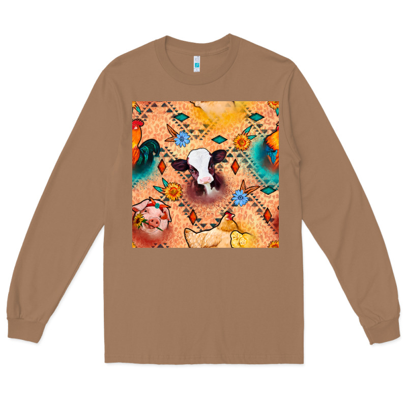 Western Farm Animals Seamless Pattern Long Sleeve Tee by BundleAndBundleShop | Teevron
