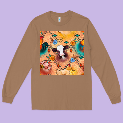 Western Farm Animals Seamless Pattern Long Sleeve Tee Designed By Bundleandbundleshop