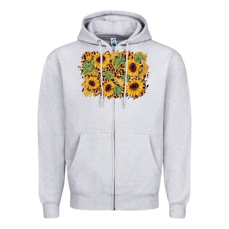 Cactus Leopard Sunflower Glitter Background Zipper Hoodie by AdoDesignShop | Teevron
