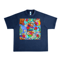 Navy hippie coffee cups and flowers and peace seamless pattern bbs Urban Heavy Tee - BundleAndBundleShop