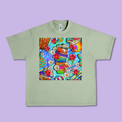 Hippie Coffee Cups And Flowers And Peace Seamless Pattern Bbs Urban Heavy Tee Designed By Bundleandbundleshop