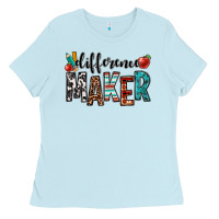 Baby Blue difference maker teacher Ladies Tee - OliviaCreatesArt