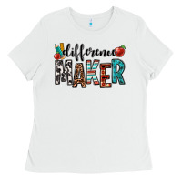 White difference maker teacher Ladies Tee - OliviaCreatesArt