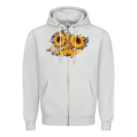 Dove Grey sunflower glitter leather patch Zipper Hoodie - AdoDesignShop