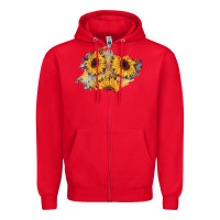 Red sunflower glitter leather patch Zipper Hoodie - AdoDesignShop