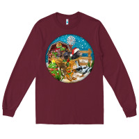 Burgundy Christmas  farm animals Long Sleeve Tee - FaDigitalArtStudio