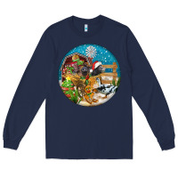 Navy Christmas  farm animals Long Sleeve Tee - FaDigitalArtStudio