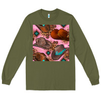 Army Green western cowboy hat seamless pattern Long Sleeve Tee - BundleAndBundleShop