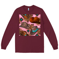 Burgundy western cowboy hat seamless pattern Long Sleeve Tee - BundleAndBundleShop
