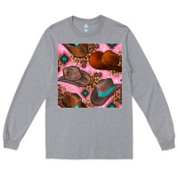Heather Grey western cowboy hat seamless pattern Long Sleeve Tee - BundleAndBundleShop