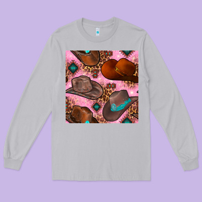 Western Cowboy Hat Seamless Pattern Long Sleeve Tee Designed By Bundleandbundleshop