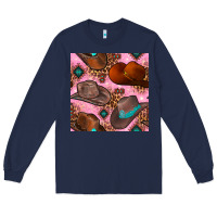 Navy western cowboy hat seamless pattern Long Sleeve Tee - BundleAndBundleShop