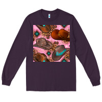 Plum western cowboy hat seamless pattern Long Sleeve Tee - BundleAndBundleShop