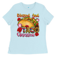 Baby Blue Blessed and taco obsessed Mexico Ladies Tee - FaDigitalArtStudio