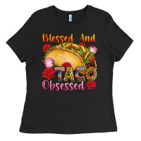 Black Blessed and taco obsessed Mexico Ladies Tee - FaDigitalArtStudio