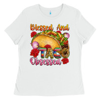 White Blessed and taco obsessed Mexico Ladies Tee - FaDigitalArtStudio