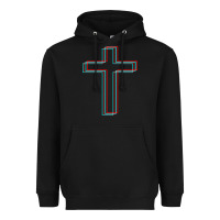 Black A Neon Christian Cross Heavyweight Hoodie - artisFamous