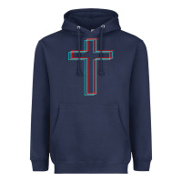 Navy A Neon Christian Cross Heavyweight Hoodie - artisFamous