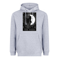 Heather Grey tarot card crescent moon and cat graphic Heavyweight Hoodie - artisFamous