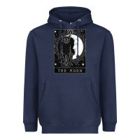 Navy tarot card crescent moon and cat graphic Heavyweight Hoodie - artisFamous