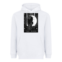 White tarot card crescent moon and cat graphic Heavyweight Hoodie - artisFamous