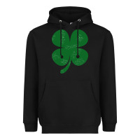 Black distressed green four leaf clover Heavyweight Hoodie - artisFamous