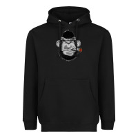 Black Monkey Smoking Heavyweight Hoodie - artisFamous