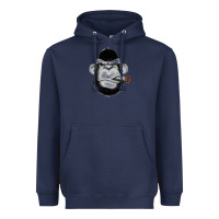 Navy Monkey Smoking Heavyweight Hoodie - artisFamous